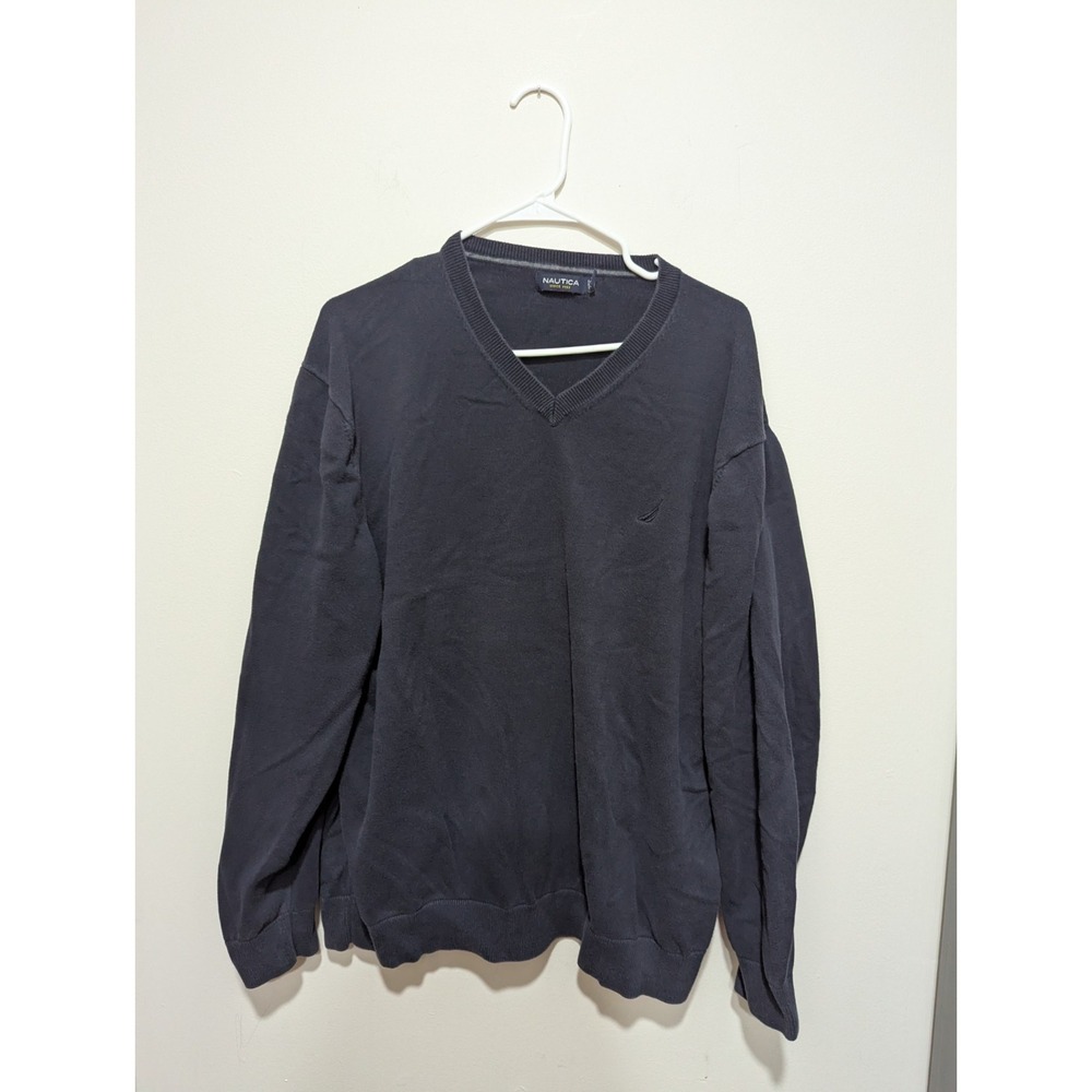 Vintage Nautica Sweatshirt Mens XXL V Neck Pullover Navy Blue